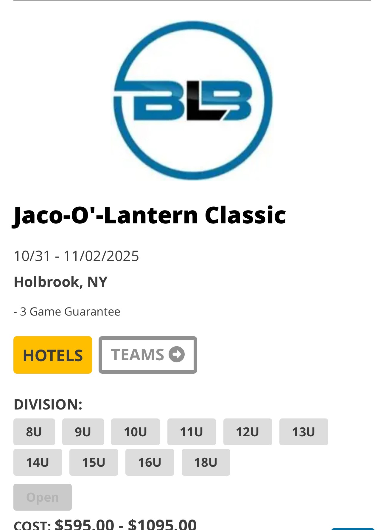Bases Loaded Baseball - Jaco  O' Lantern Classic Tournament 