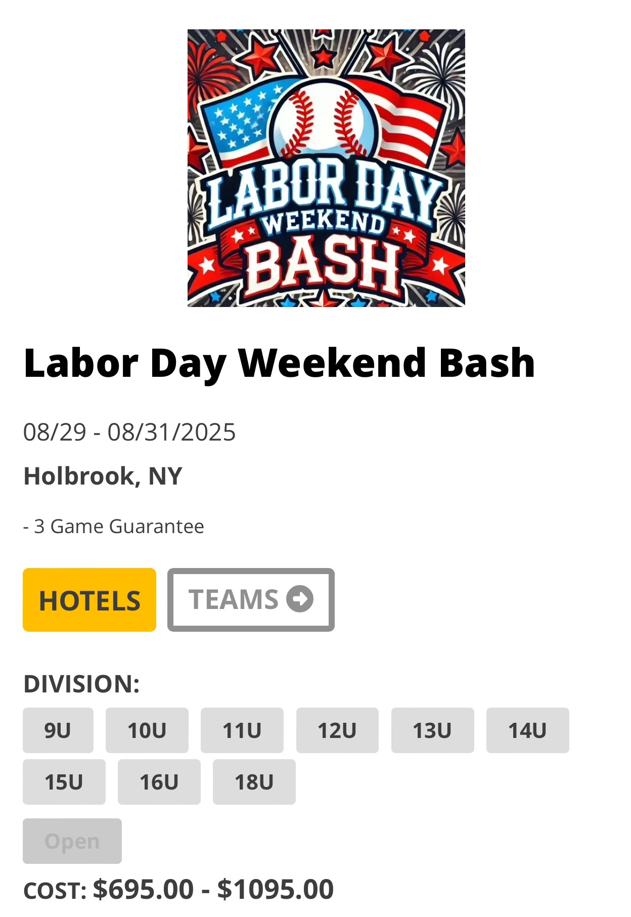 Bases Loaded Baseball - Labor Day Weekend Bash Tournament 8/29 - 8/31/2025