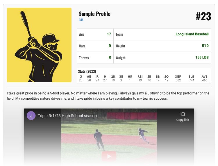 sample profile of a baseball player